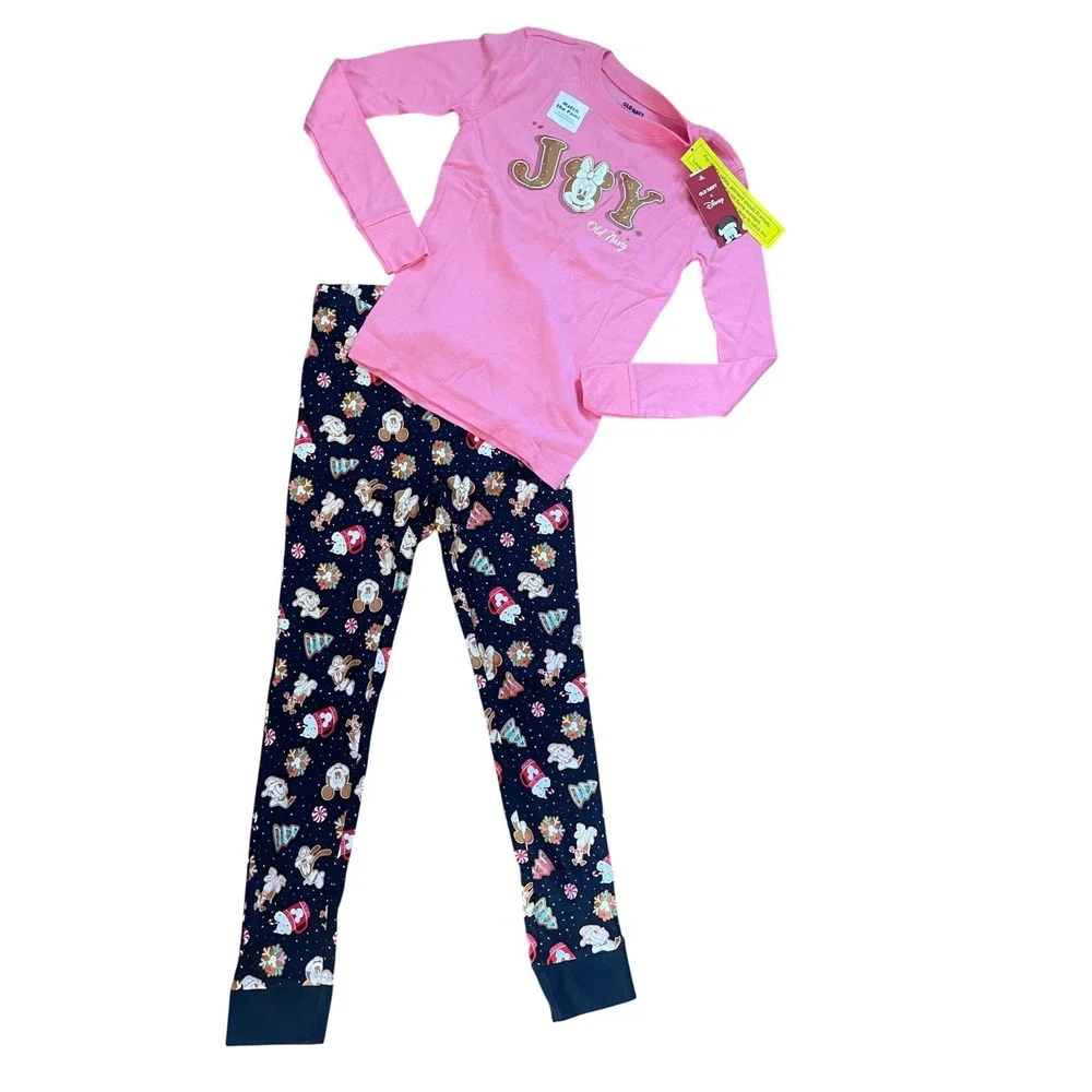 Old Navy Disney Girls Pink Joy Minnie Mouse Gingerbread Holiday Pajama Set L‎ 10
